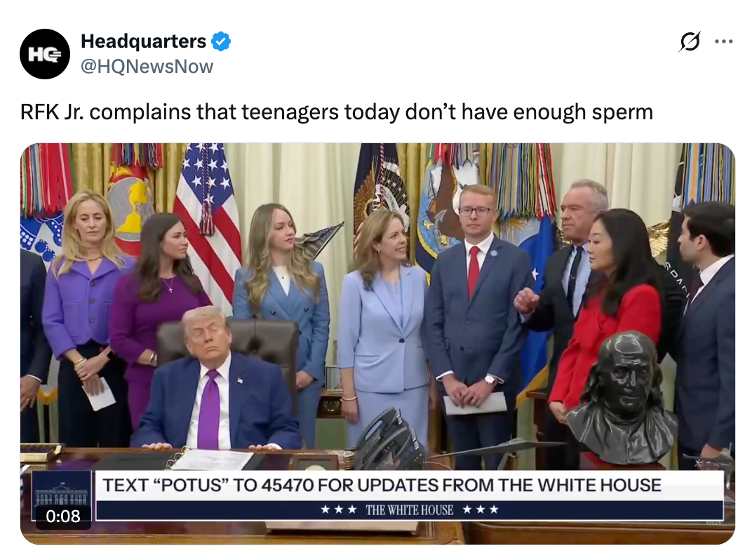 A radical  of radical   successful  ceremonial  attire basal   astir   a seated antheral   successful  an bureau   setting. A tweet from Headquarters quality    jokes astir  RFK Jr.'s remark  connected  teenagers