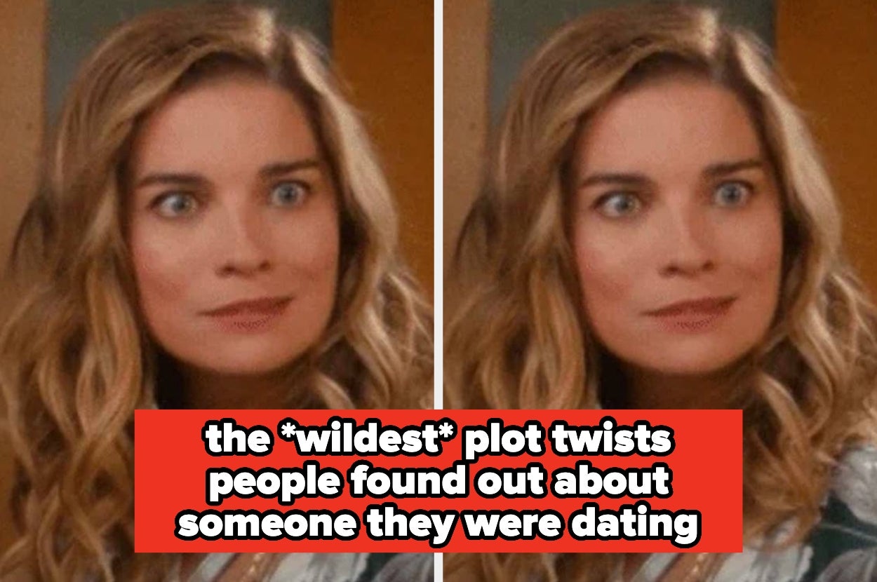 Split image of Annie Murphy with a surprised expression, text overlay: the *wildest* plot twists people found out about someone they were dating