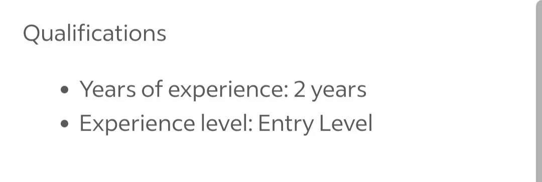 Qualifications include 2 years of experience and entry-level experience level