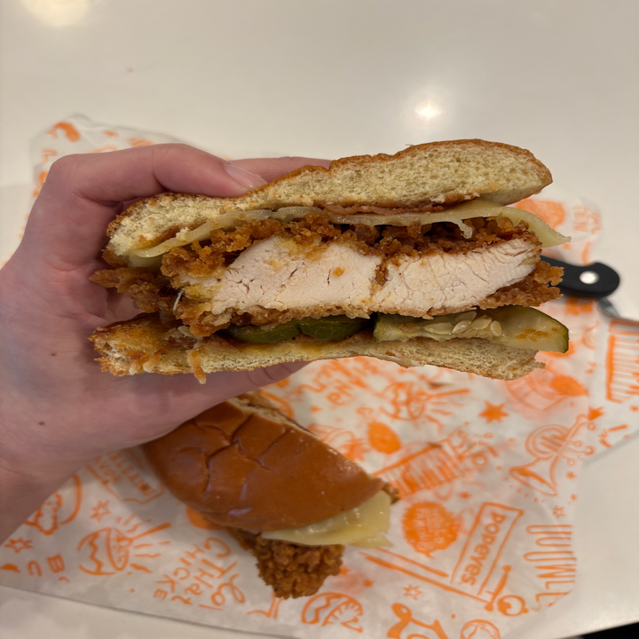 Popeyes honey bbq bacon and cheese chicken sandwich