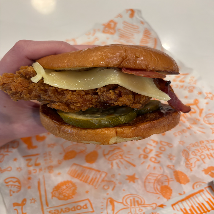 Popeyes honey bbq bacon and cheese chicken sandwich