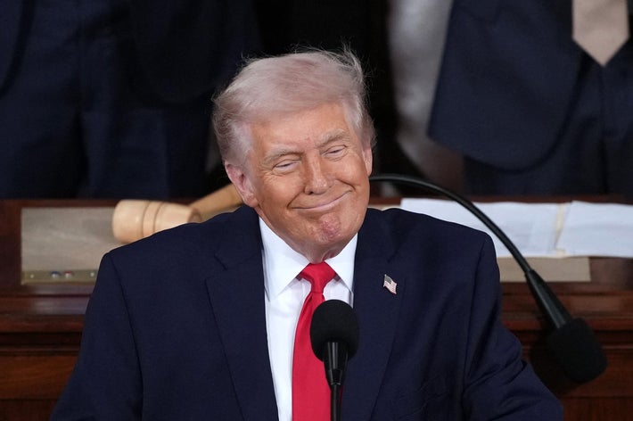 連邦議会議事堂で一般教書演説を行なったドナルド・トランプ米大統領（＝2026年2月24日撮影）/ Andrew Harnik / AFP＝時事
