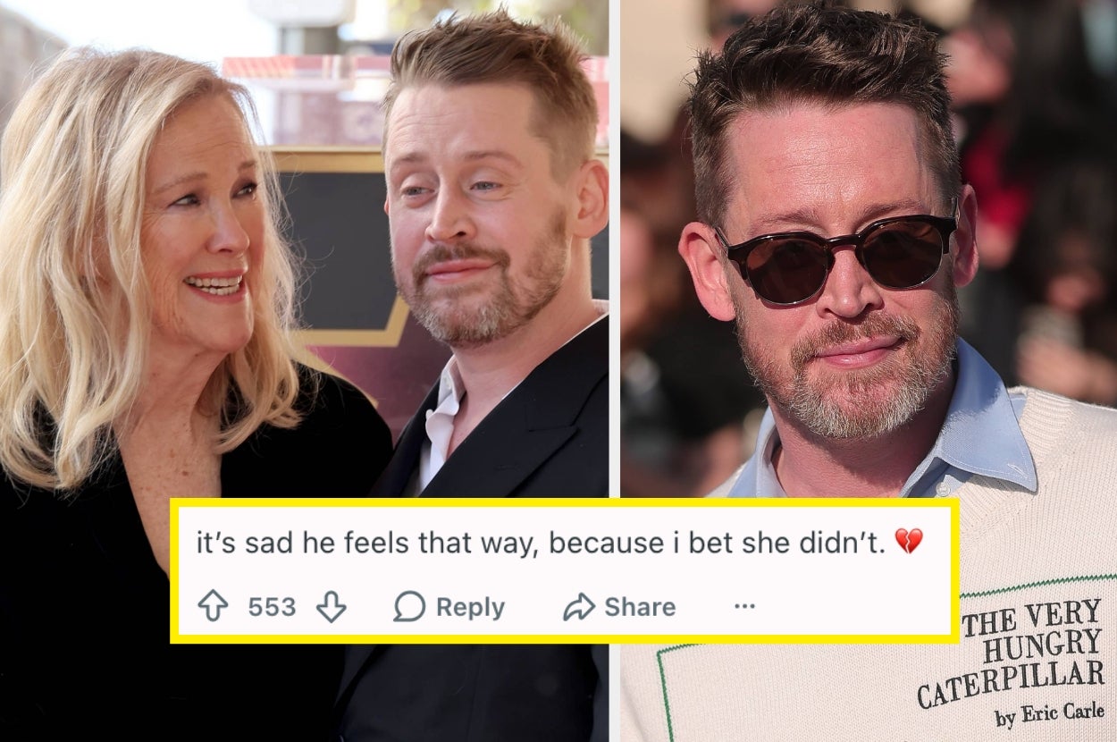 Two photos of a man and an older woman smiling. The screenshot has a reply saying, "it's sad he feels that way, because i bet she didn't. ?"