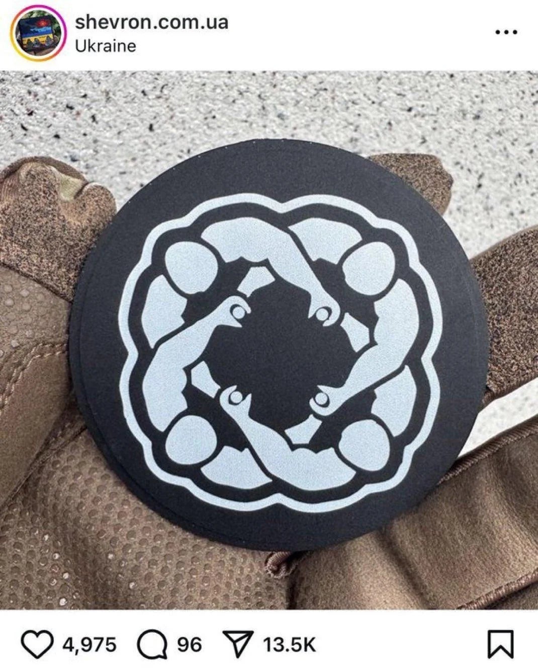 Patch with 4  holding hands successful  a ellipse  connected  a gloved hand, symbolizing unity