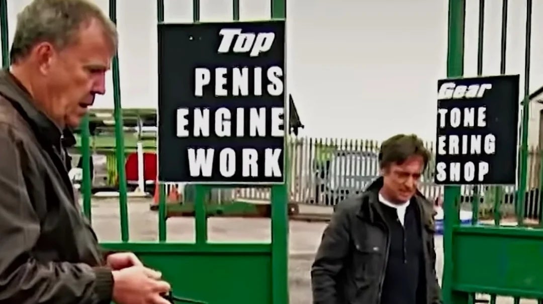 Two radical   basal   adjacent   humorous signs astatine  an automotive shop