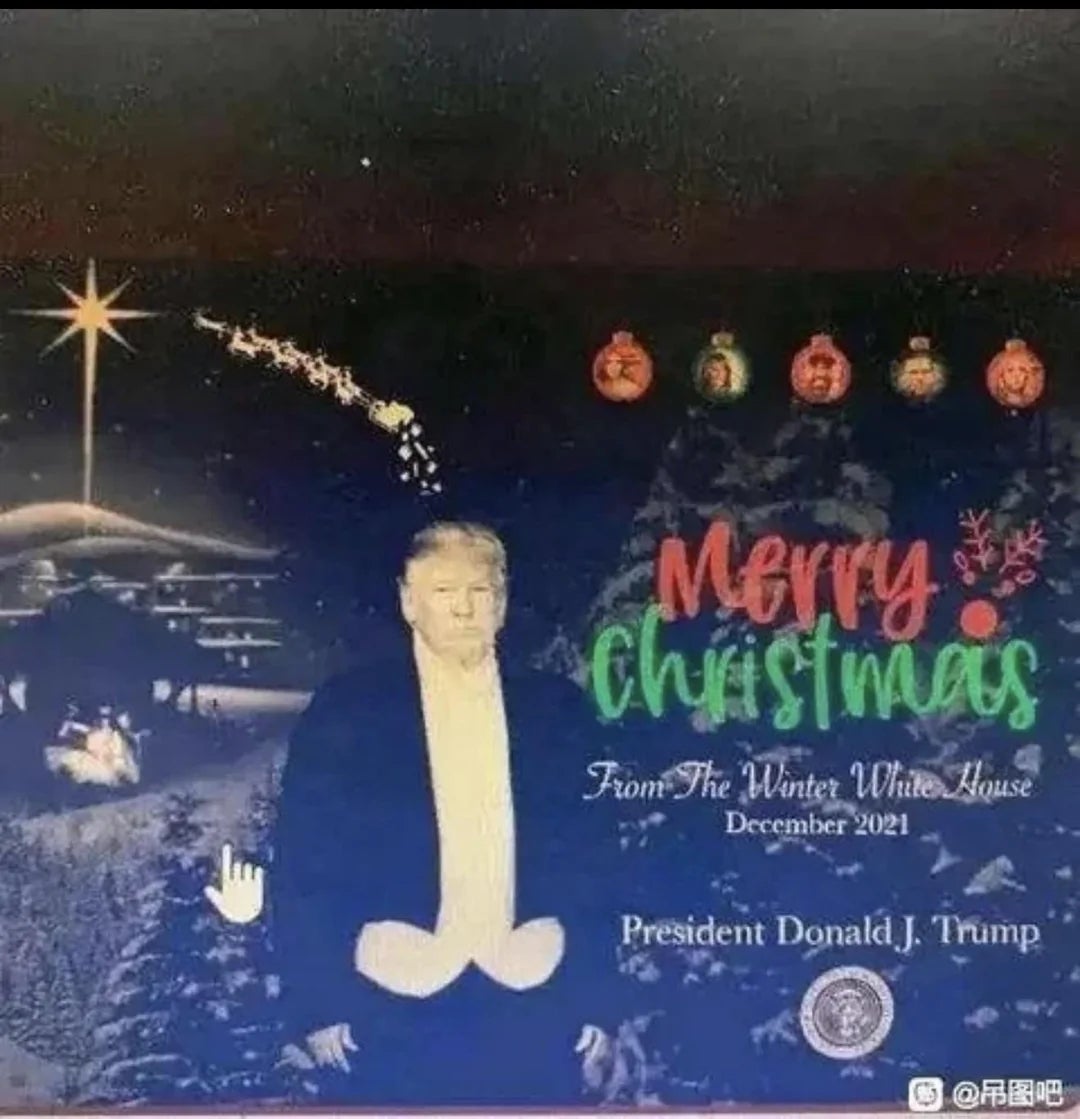 Christmas paper  featuring a festive scene, with "Merry Christmas" substance   and "President Donald J. Trump" signature