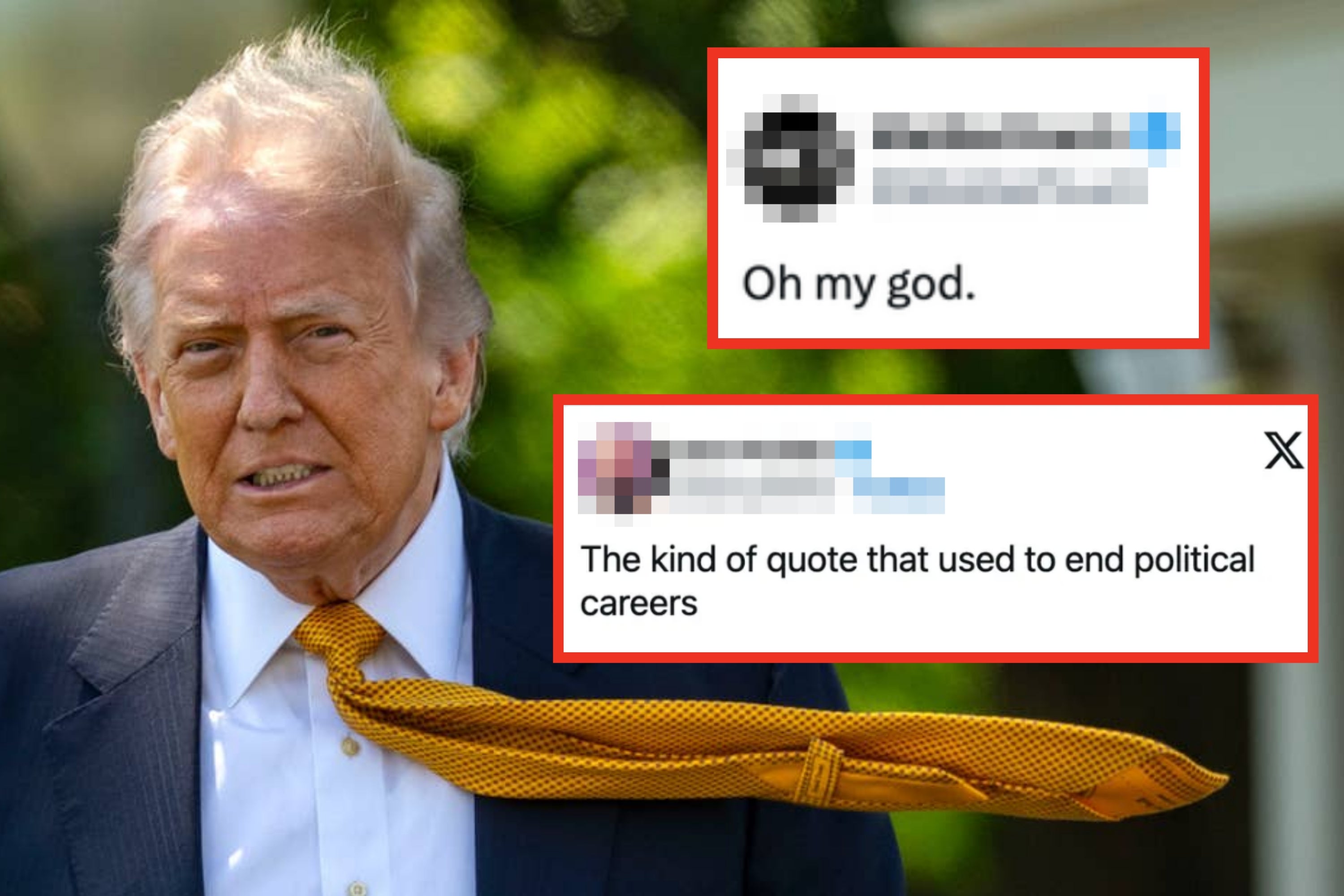 Person outdoors in formal attire with yellow tie, alongside a social media quote about quotes impacting political careers