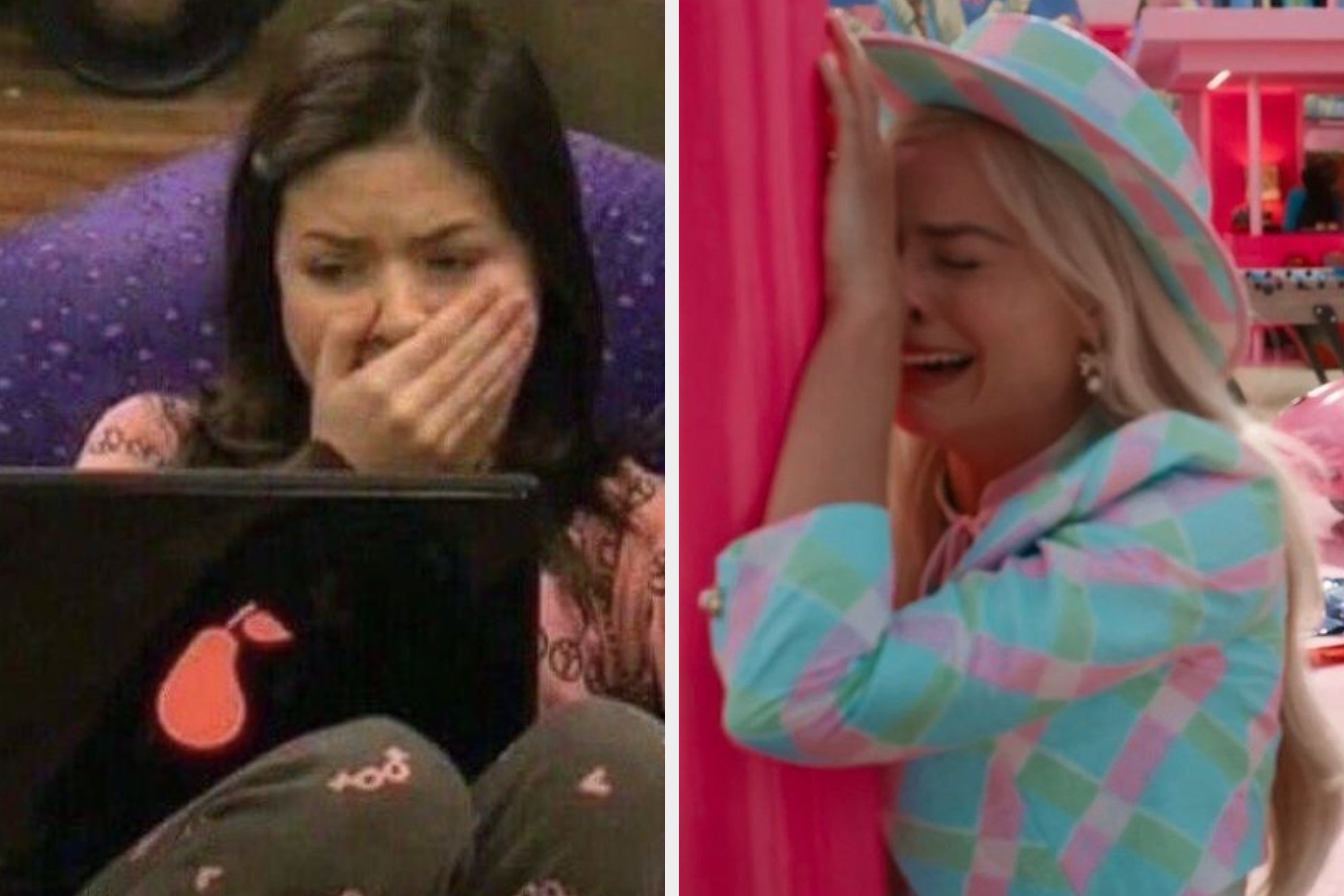Two women react emotionally; one covers her mouth in shock, while the other cries against a wall