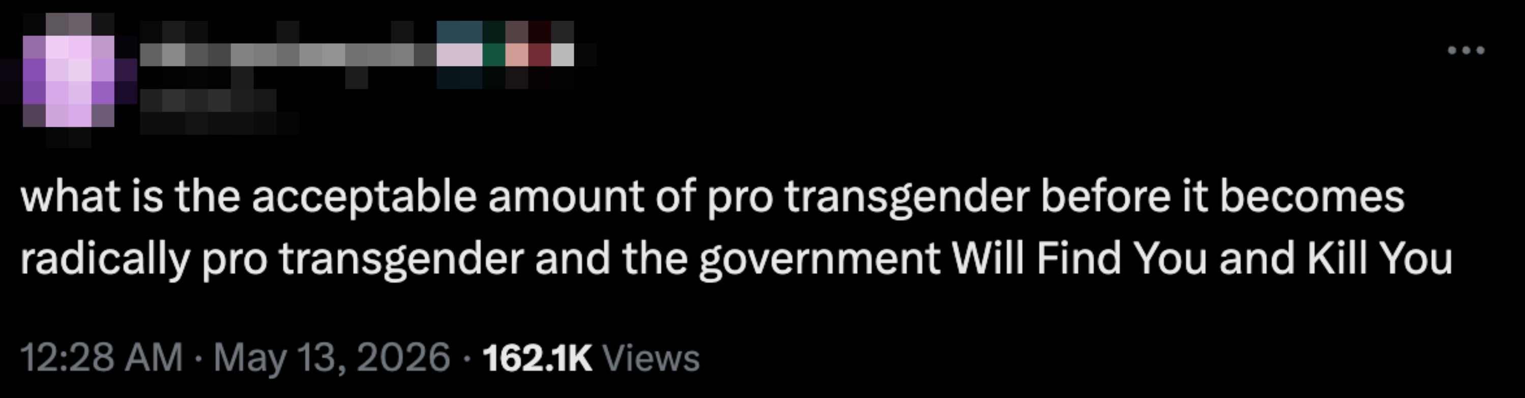 Tweet som stiller spørsmål ved terskelen for å bli oppfattet som radikalt pro-transgender med en advarsel om regjeringens handling