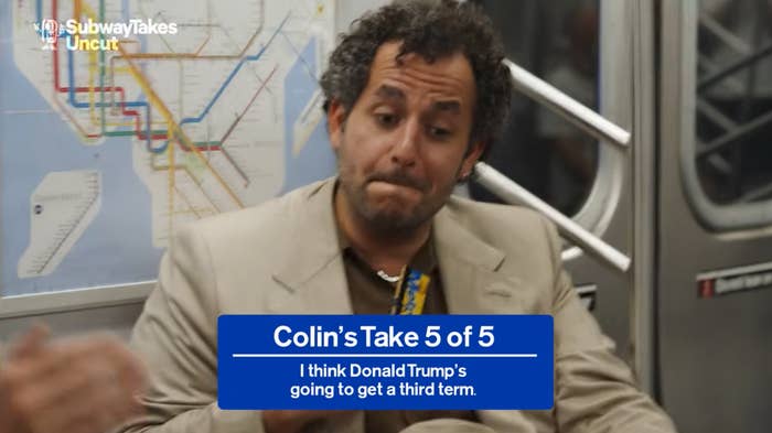 Man sitting connected  a subway, caption reads "I deliberation  Donald Trump's going to get   a 3rd  term."