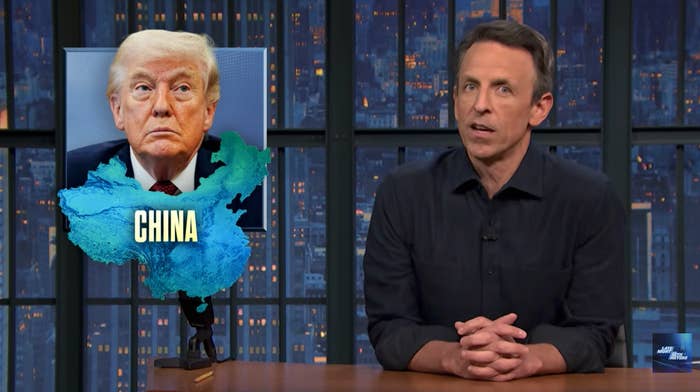 Talk amusement   big   discusses a representation  of China with an representation  of an older antheral   connected  screen