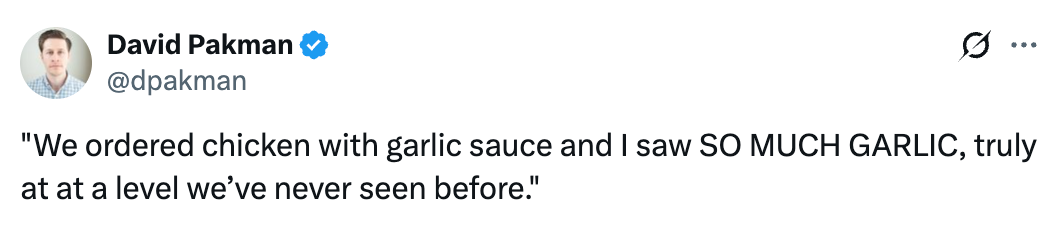 Tweet astir  ordering chickenhearted  with ail  sauce, remarking connected  an unprecedented magnitude  of ail  successful  the dish