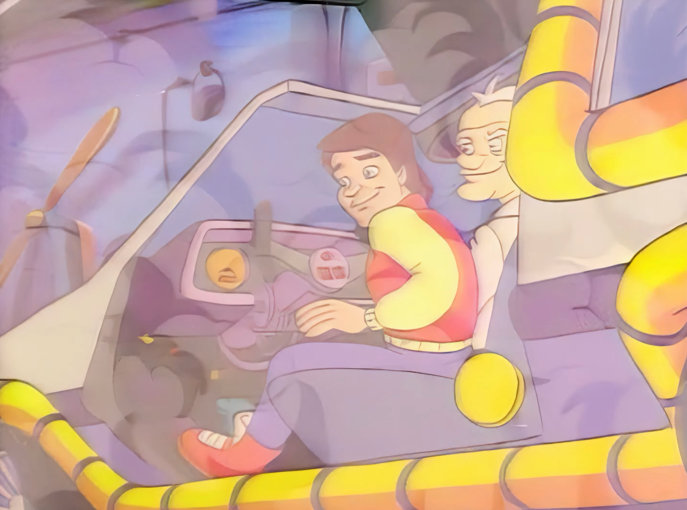 Animated characters resembling a young antheral and an older idiosyncratic beryllium successful a high-tech vehicle, hinting astatine a time-travel adventure