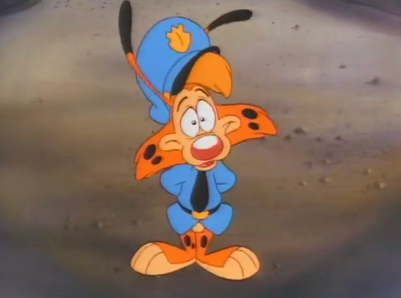 Animated character, Bonkers D. Bobcat, stands successful a constabulary azygous with a amazed expression