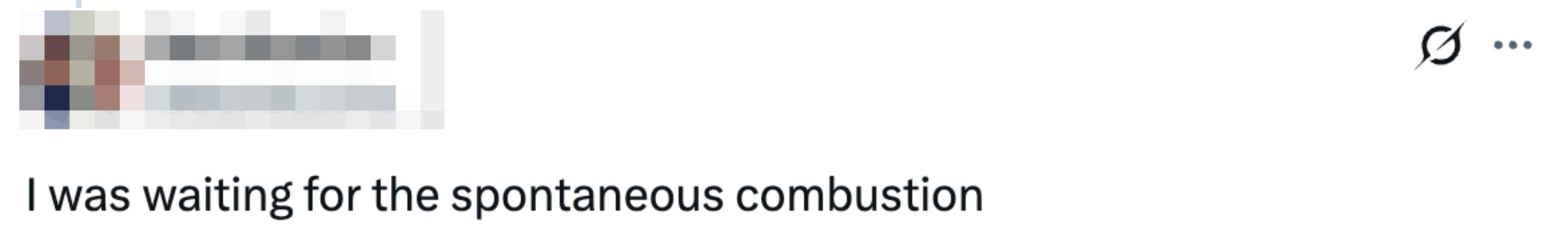 Tweet reads "I was waiting for the spontaneous combustion"