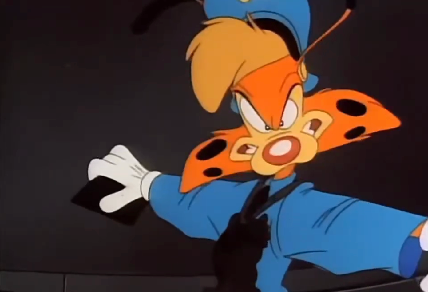 Animated quality successful a goofy bluish outfit making a amazed look with exaggerated facial features