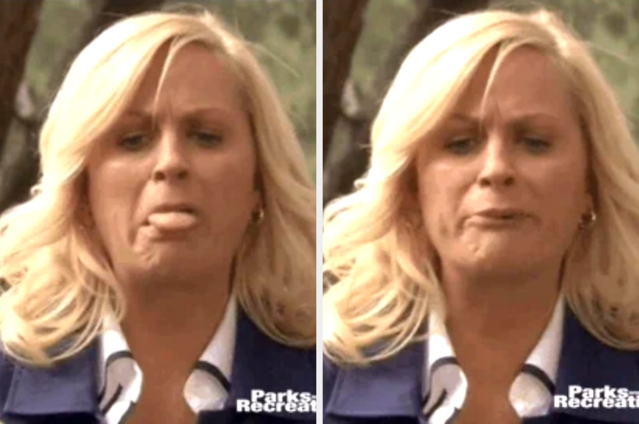 Person making a disgusted face, sticking out tongue, and wincing, as if reacting to tasting something unpleasant