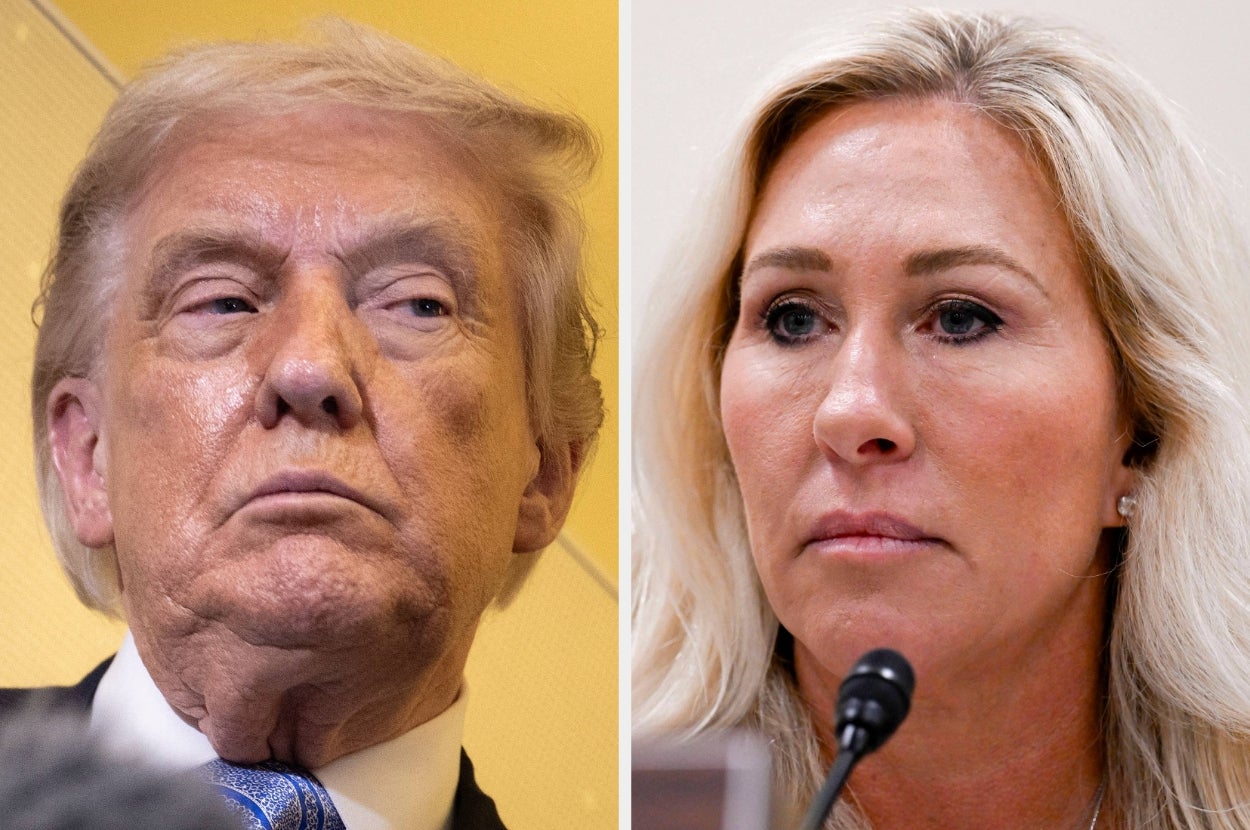 Two people in separate close-up images, one with a serious expression. Both appear to be at a formal event or conference