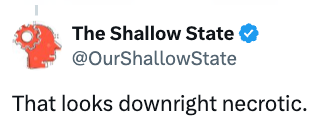 Tweet by The Shallow State, "@OurShallowState": "That looks downright necrotic."