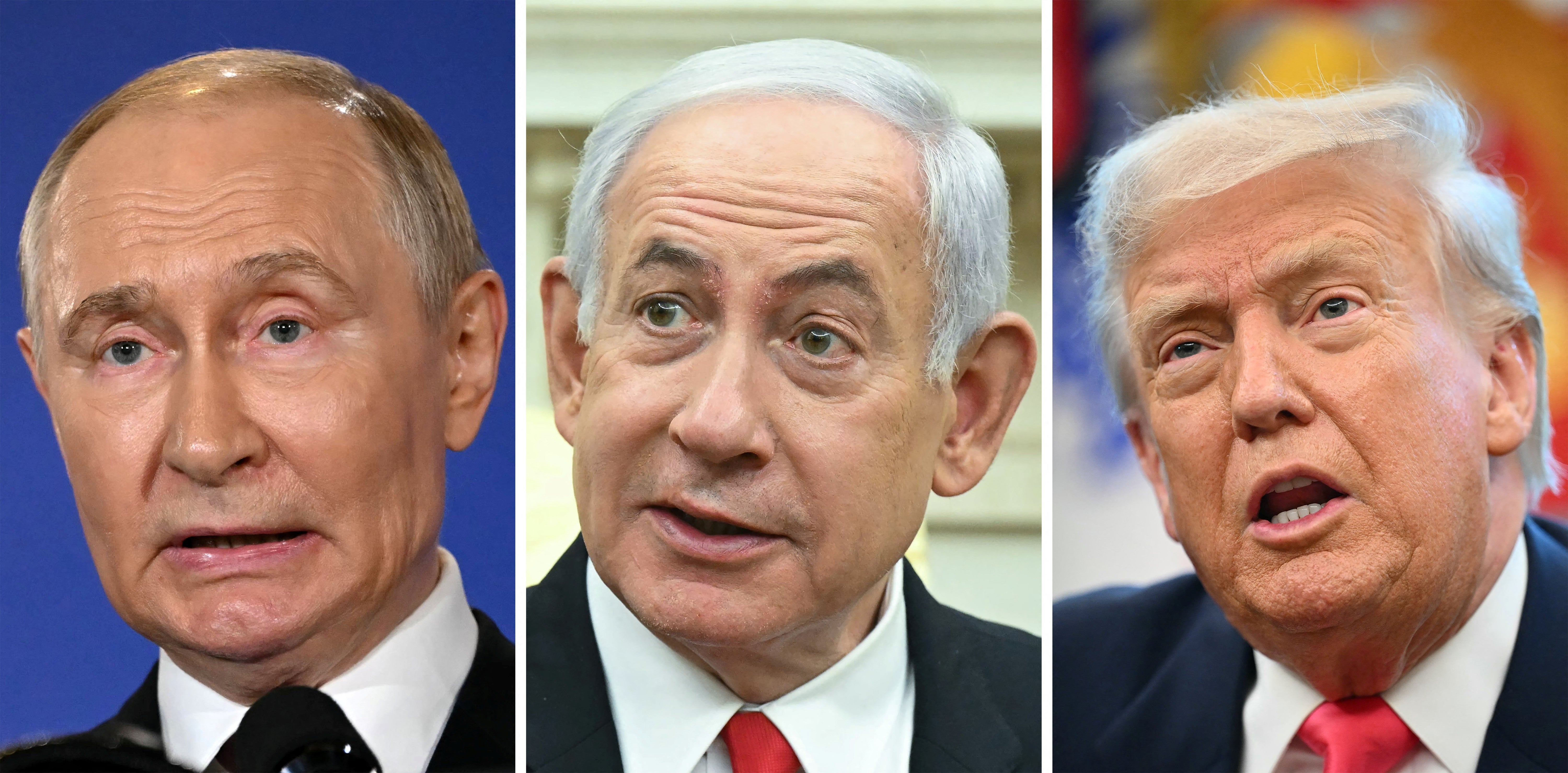Three public figures are shown in the image, each in a separate panel, facing the camera