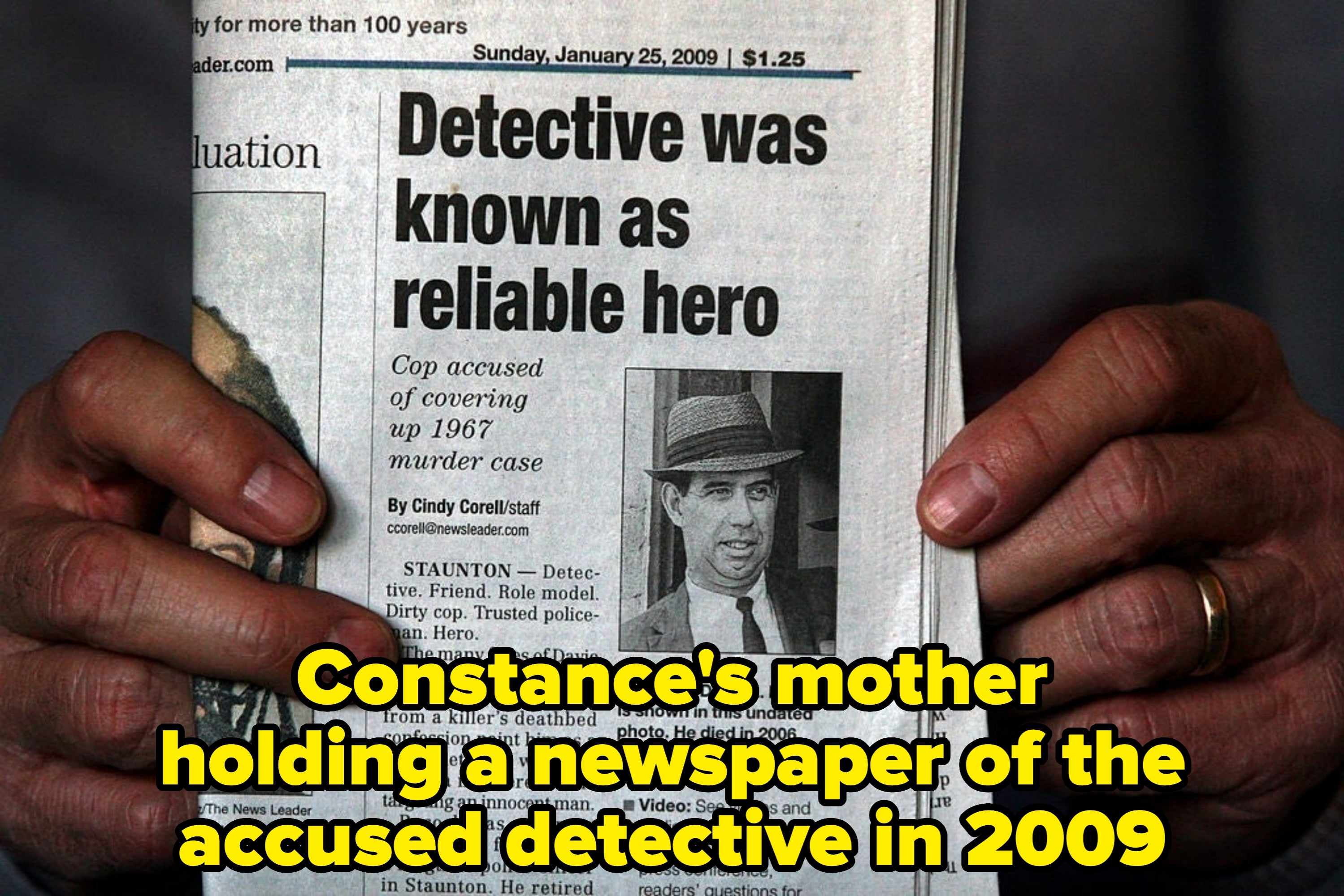 A paper  leafage   features a header  astir  Detective Davie L. Bocock, known arsenic  a reliable hero, with a tiny  photograph  and little  statement  beside it
