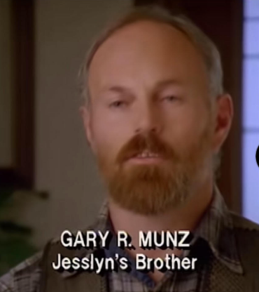 A antheral   with a beard is shown successful  a documentary-style interview, identified arsenic  "Gary R. Munz, Jesslyn's Brother."