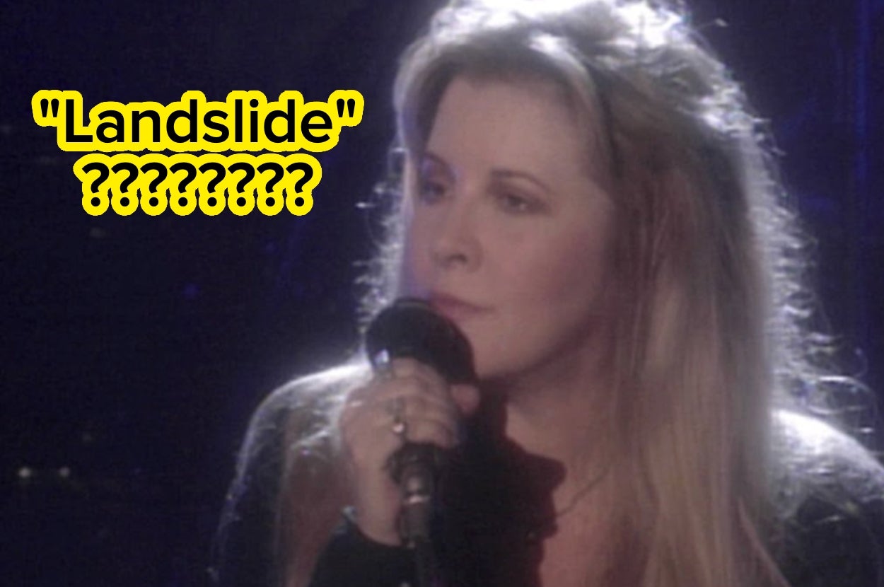 Singer performing with "Landslide" text overlay