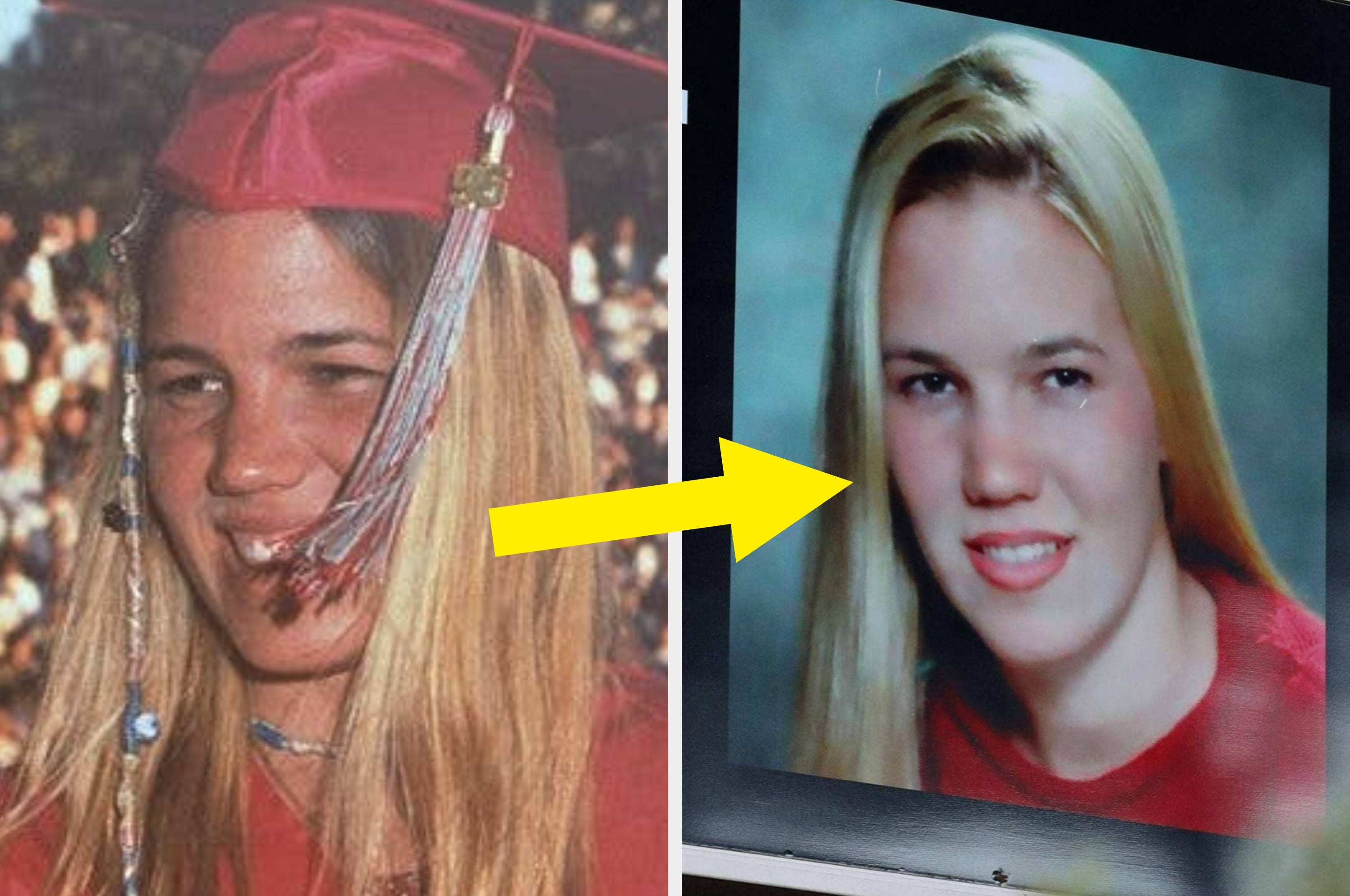 Two photos: Left, a young woman in a graduation cap. Right, a young man. Text: "NEW: Update in the Kristin Smart case."