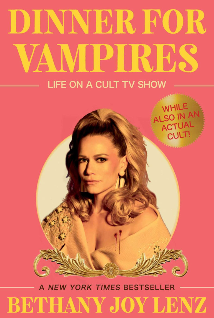 Book cover: "Dinner for Vampires: Life on a Cult TV Show" by Bethany Joy Lenz, featuring a portrait of a woman with styled hair and vintage-inspired attire