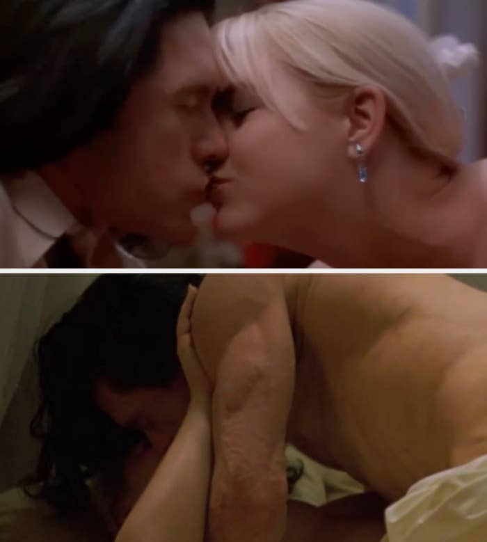 Two scenes from The Room showing close-up intimate moments