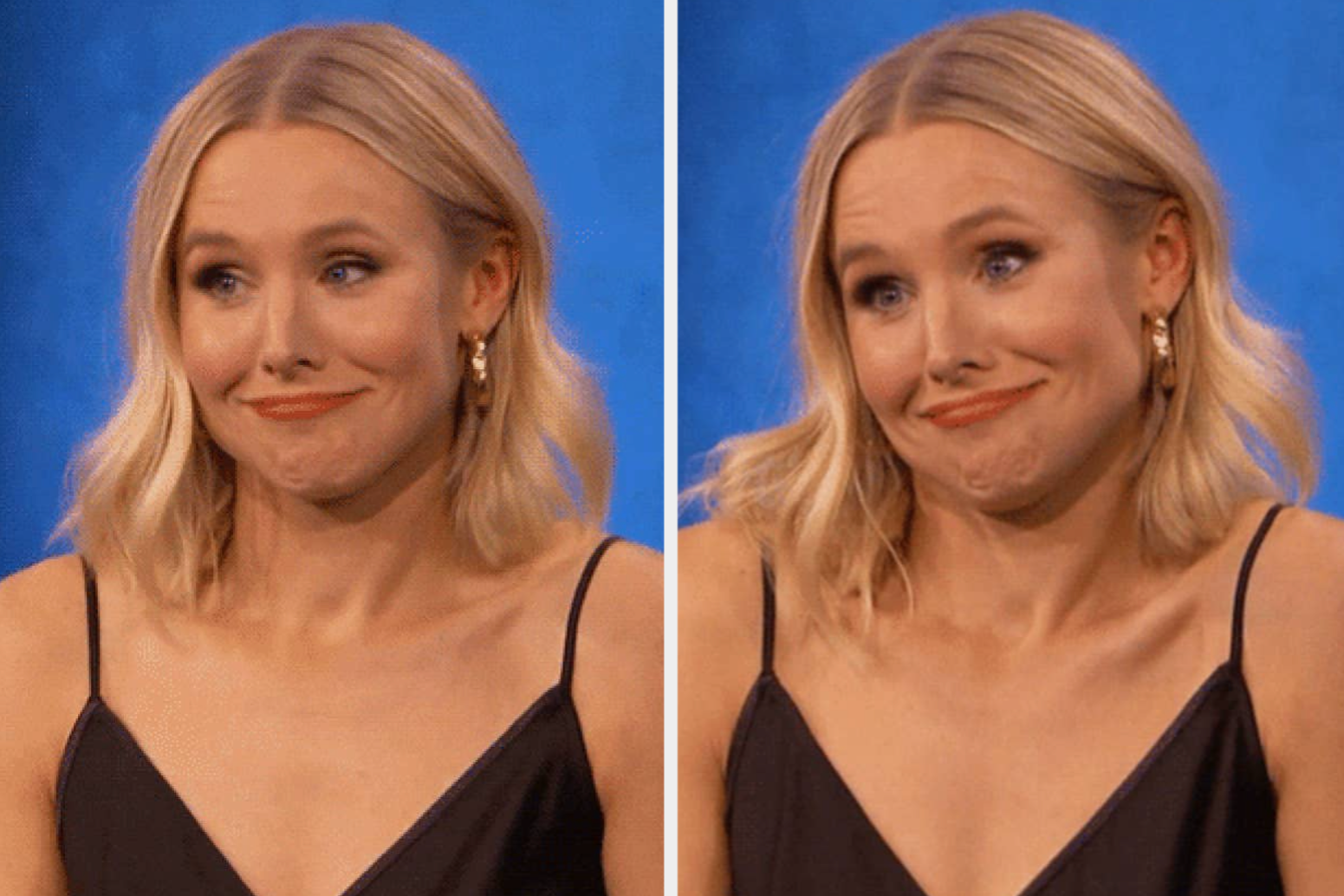 Person with shoulder-length hair, wearing a sleeveless top, making a playful expression, possibly discussing a work or financial topic
