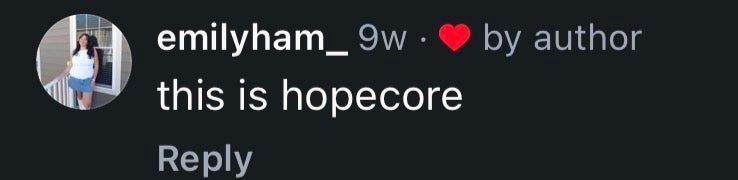 Comment saying "this is hopecore" with a user profile picture thumbnail