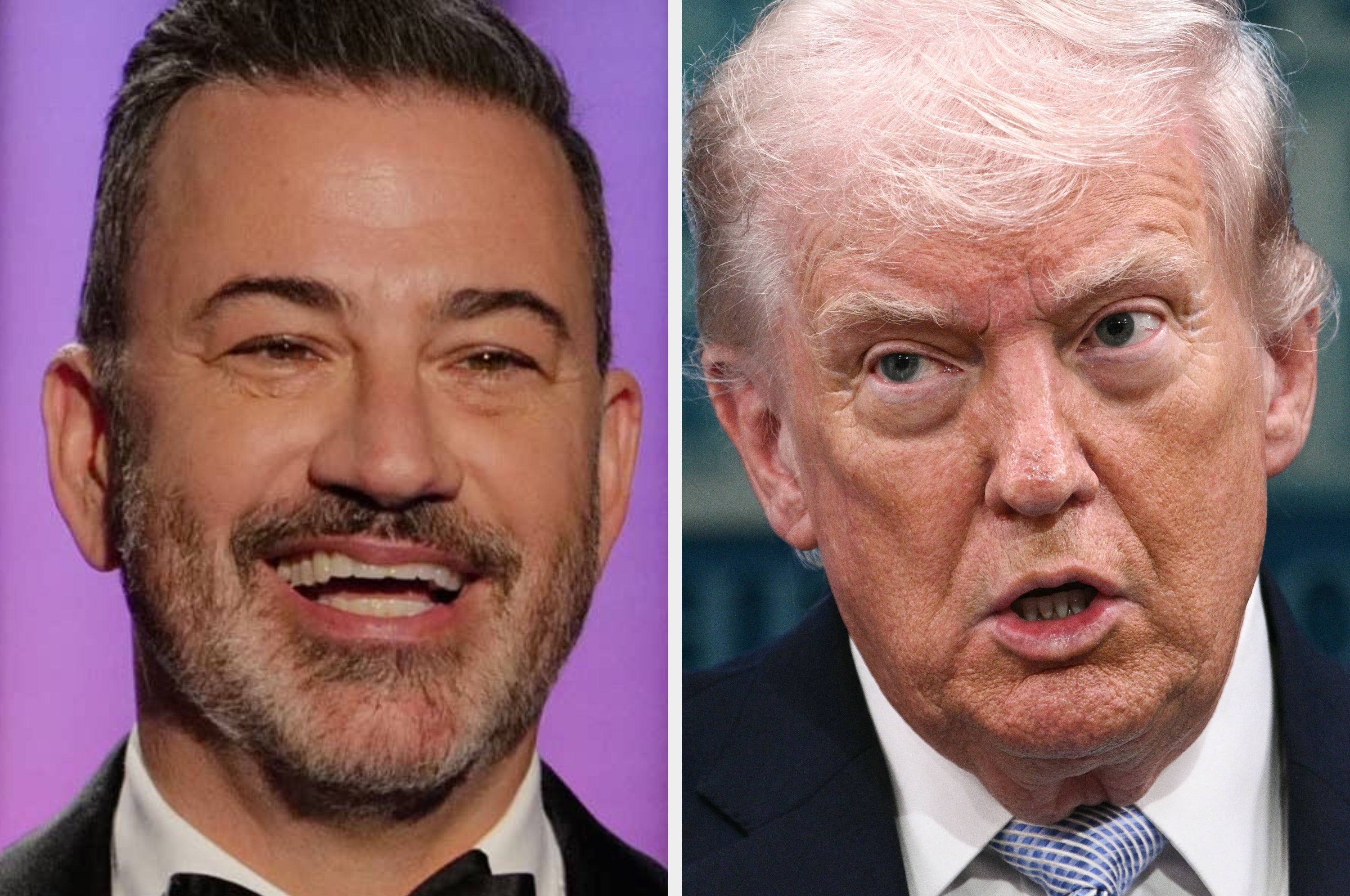 Two men are in separate images; on the left, a man smiles in a suit, and on the right, a man appears serious in a suit