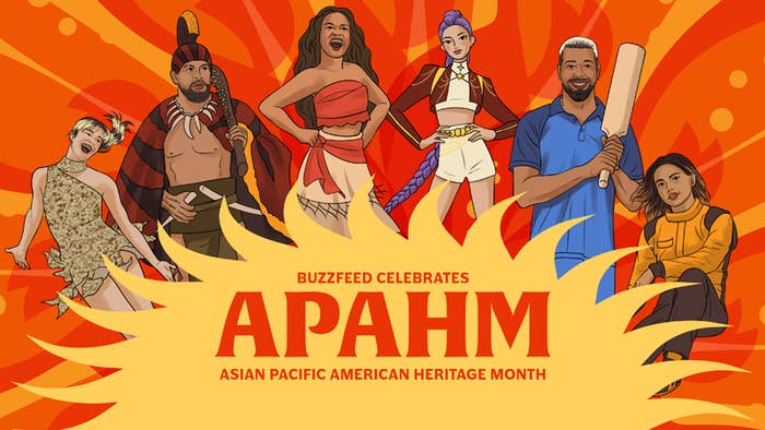 Illustrated banner featuring divers  characters celebrating Asian Pacific American Heritage Month