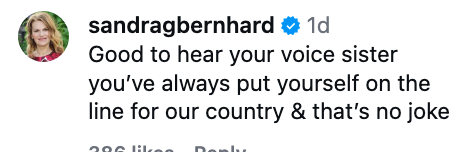 Sandra Bernhard's comment praising a woman's dedication to the country