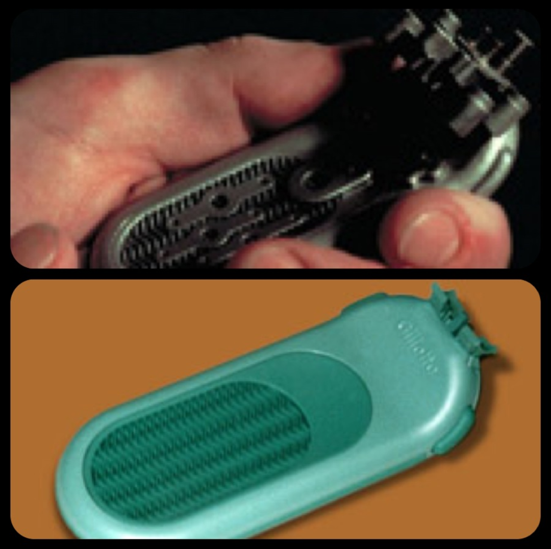  one hand-held with visible gears, the other with a smooth, ergonomic design and a textured grip