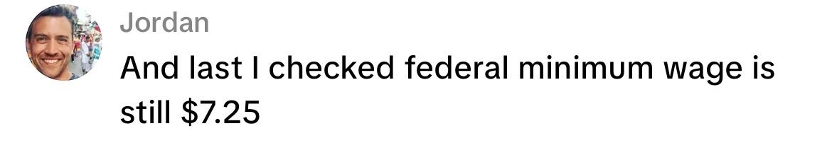 Text message about the unchanged federal minimum wage of $7.25