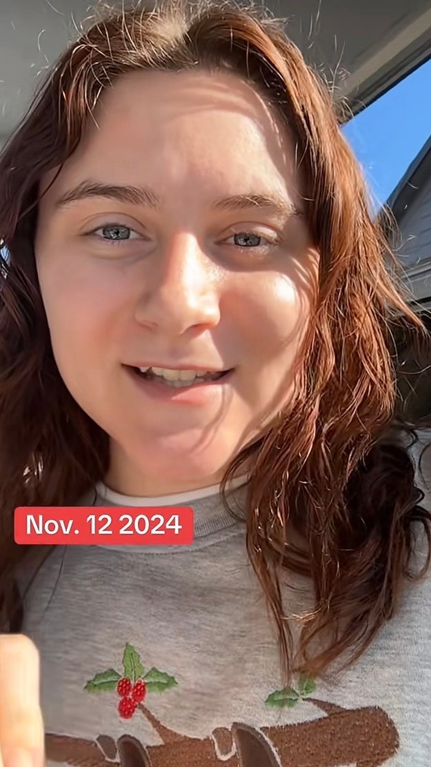 Person with long hair smiling, wearing a shirt with holiday-themed design. Date on image reads Nov. 12, 2024