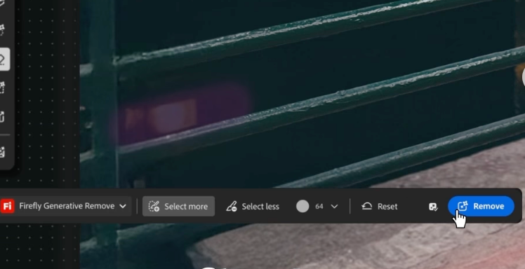 A digital editing software interface showing options like "Remove," "Select," and "Reset" with focus on the "Remove" button