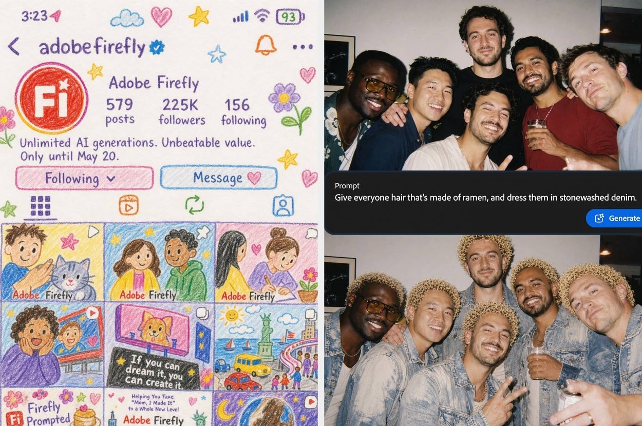 Collage of creative social media posts and a casual group photo of smiling friends holding drinks