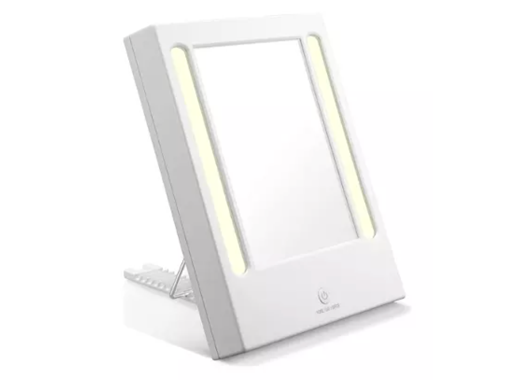 A light-up mirror for applying makeup