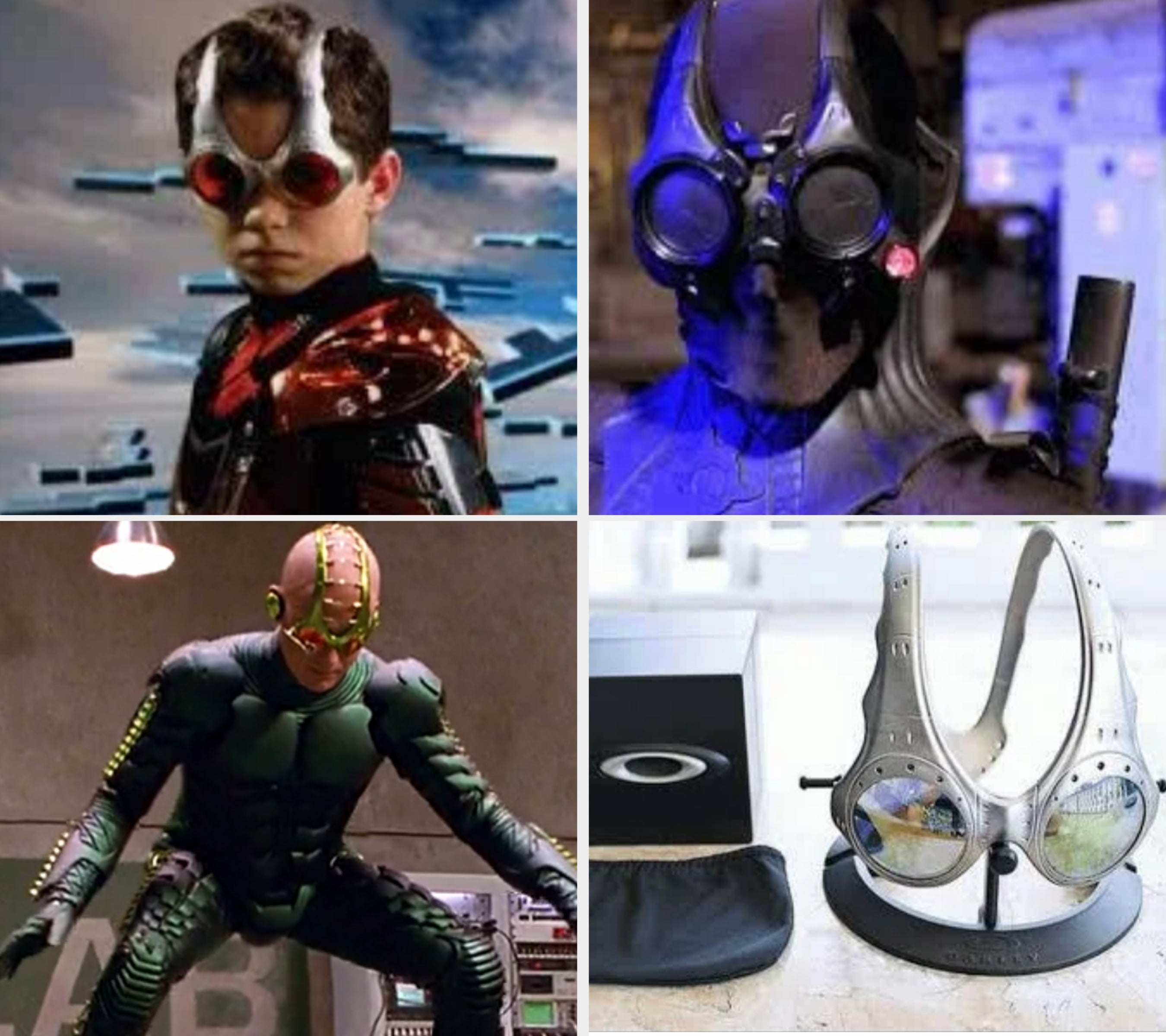 A collage of various futuristic and sci-fi goggles designs, some worn by figures