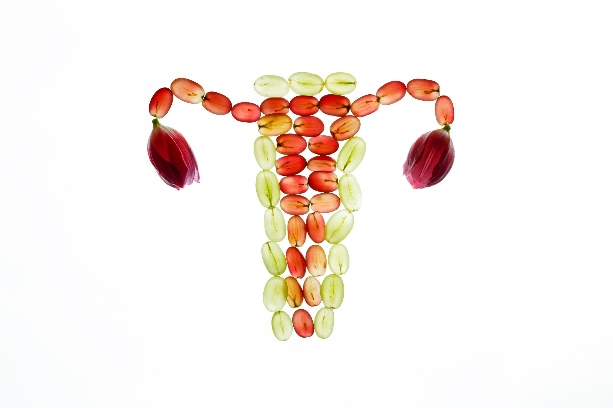 Fruit arranged to resemble a uterus, symbolizing a health-related theme