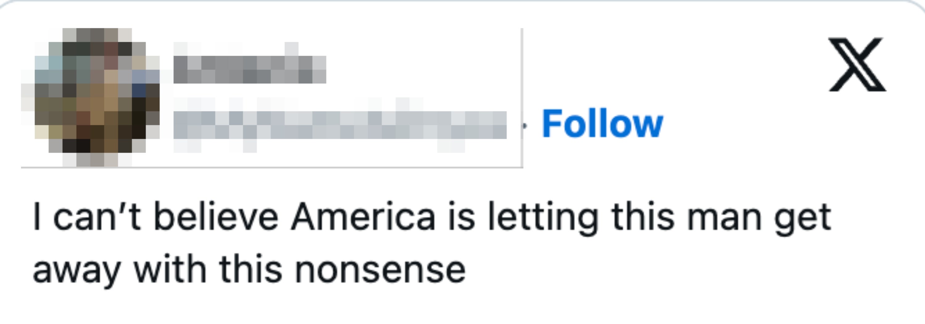 Tweet by Antonio expressing disbelief at America for allowing certain behavior