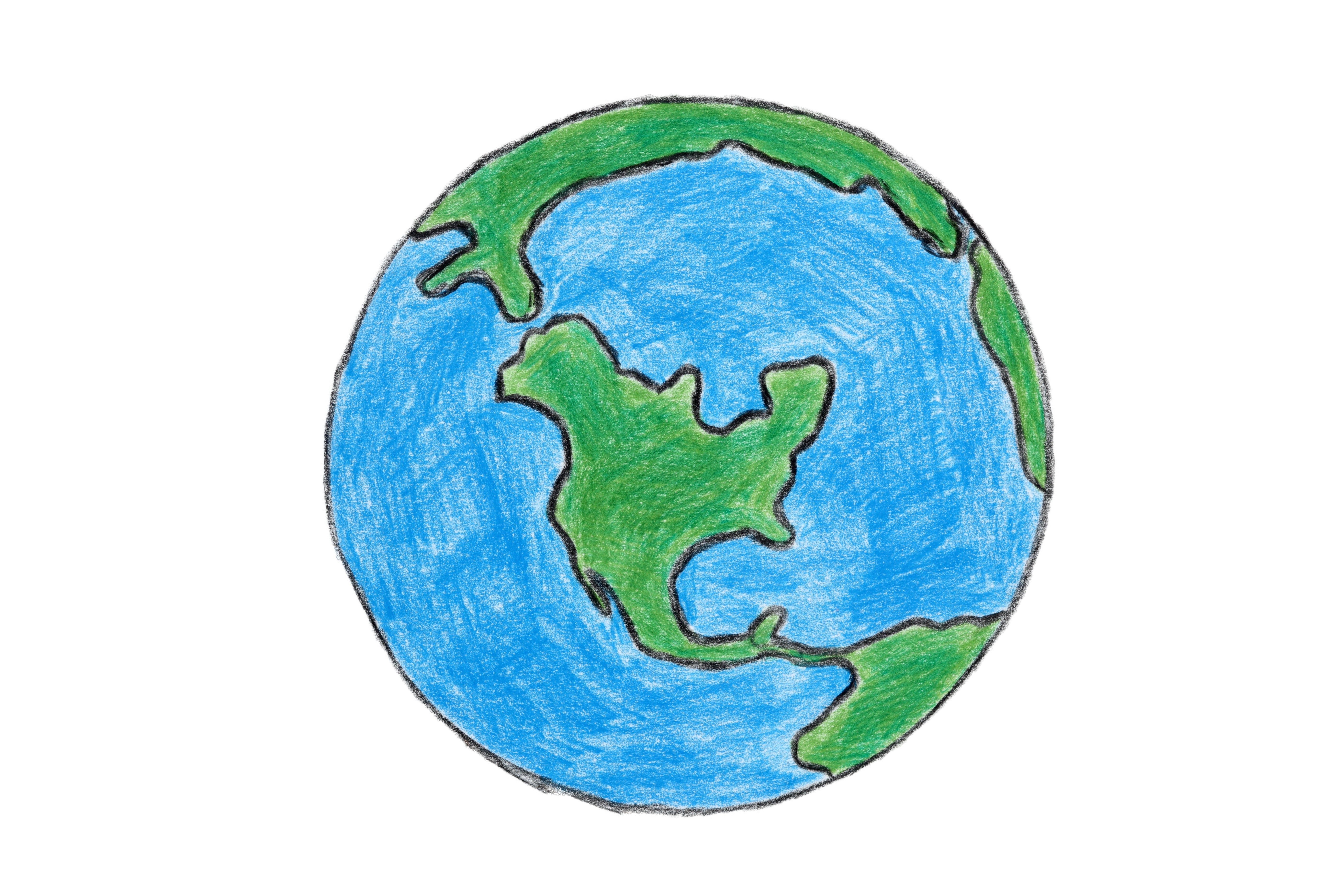A hand-drawn illustration of Earth with simple landmasses and ocean, used in a game-related context