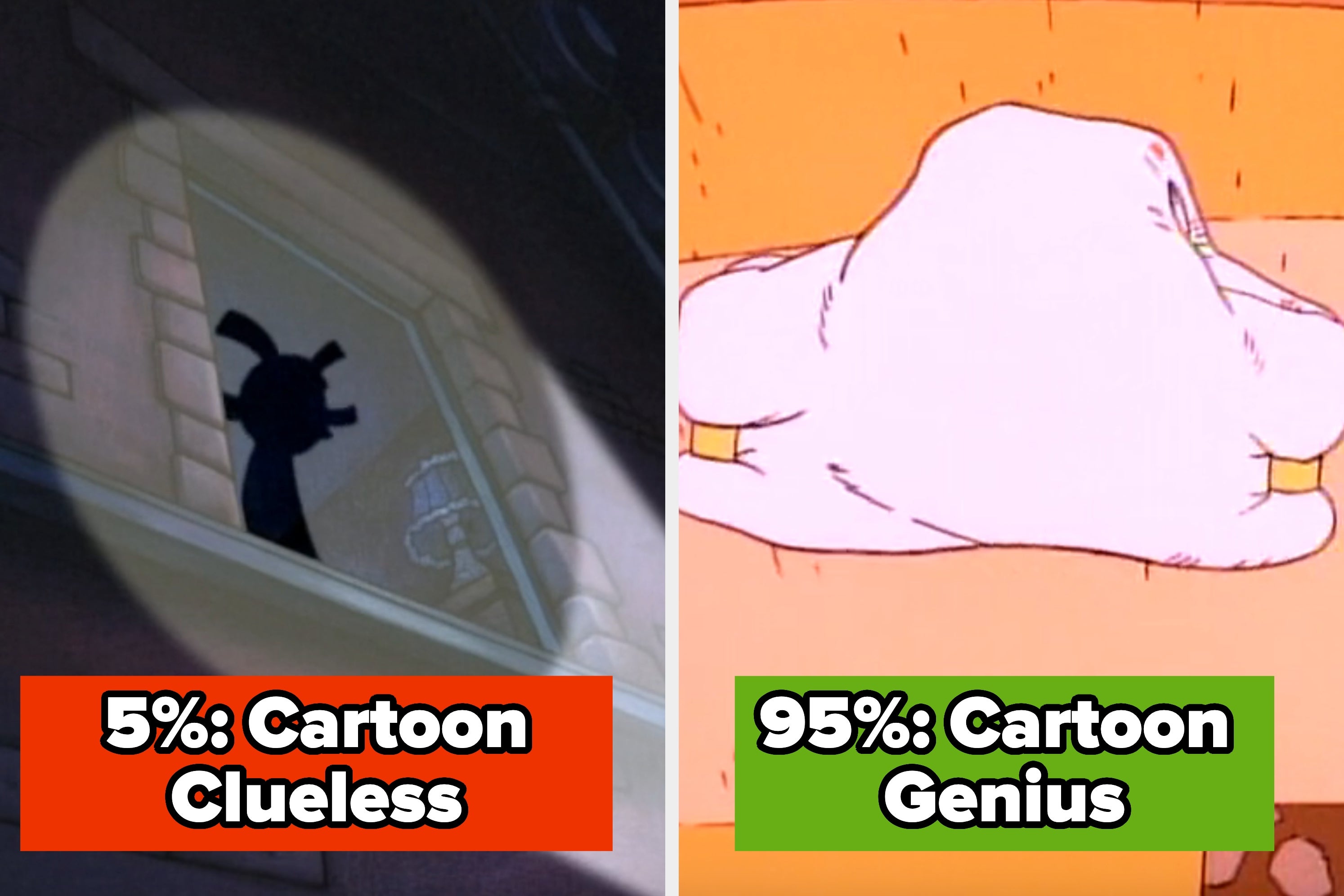 Split image: Left shows a silhouette of a person in a window; right depicts a figure hidden under a bulging blanket on a bed