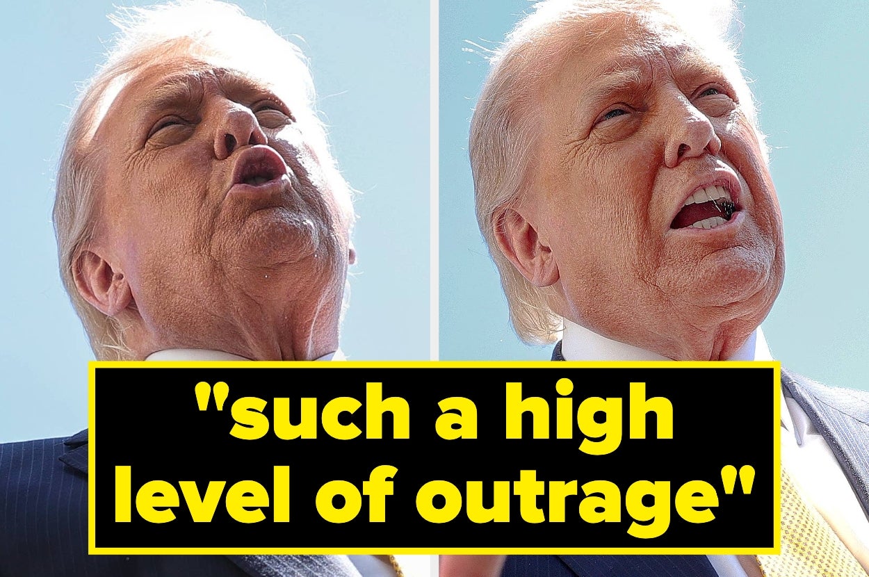 Two close-up photos of a man speaking, facing the camera. Overlay text reads: "such a high level of outrage."