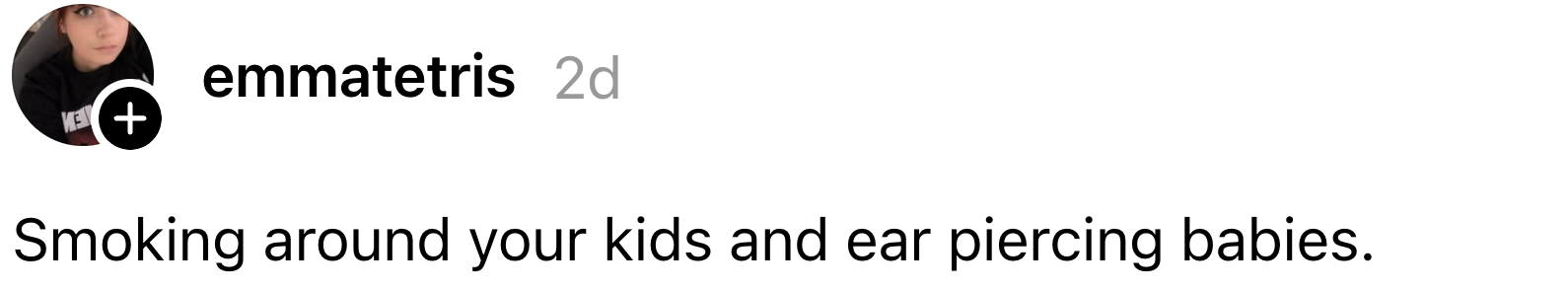 Social media station  by emmateris discussing smoking astir   kids and piercing babies' ears