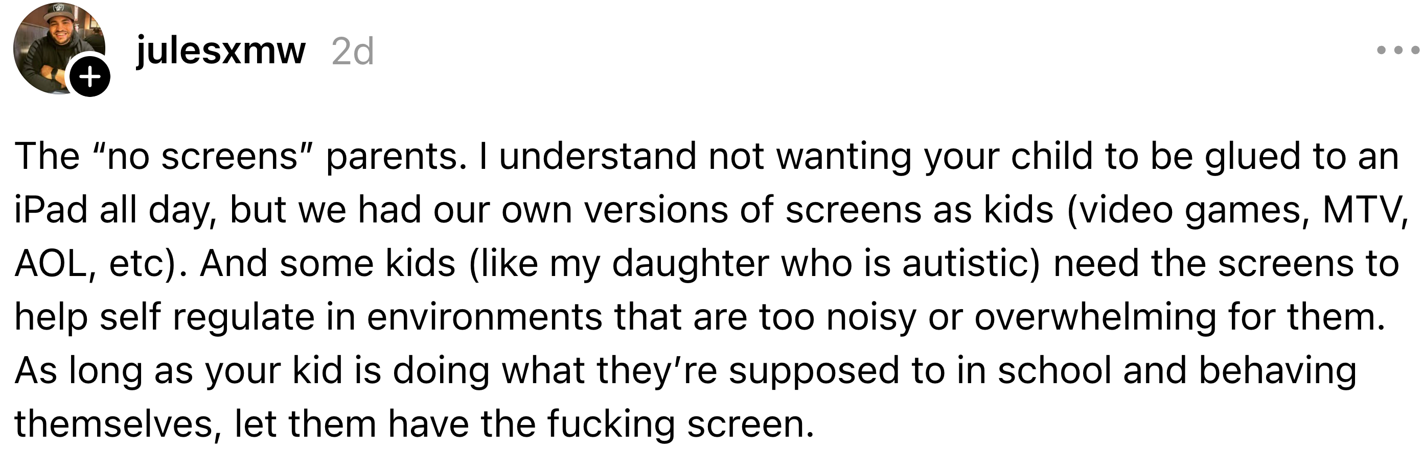  A genitor  discusses the value  of screens for their autistic kid  arsenic  a means of self-regulation successful  overwhelming environments