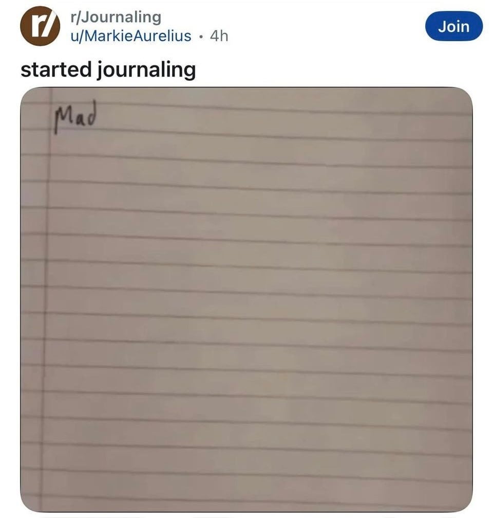 Lined paper with "Mad" written at the top, implying the start of a journal entry